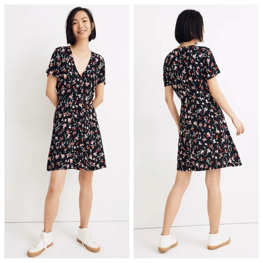 Madewell Mini Dress V-Neck Button-Front Drifting Flowers Size 00 Style #AL275